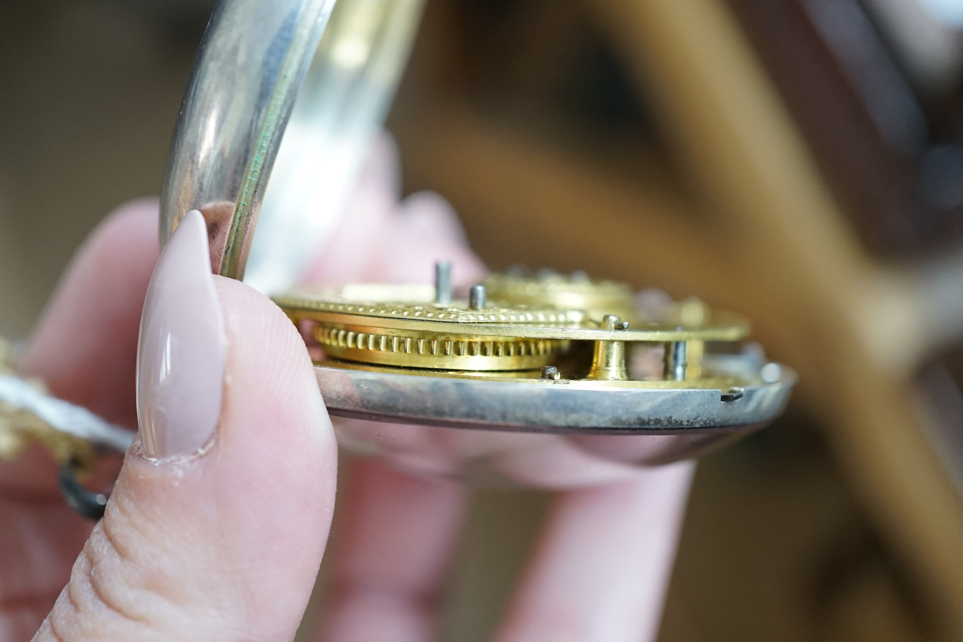 A George III engine turned silver pair cased keywind chronometer pocket watch by Mudge & Dutton